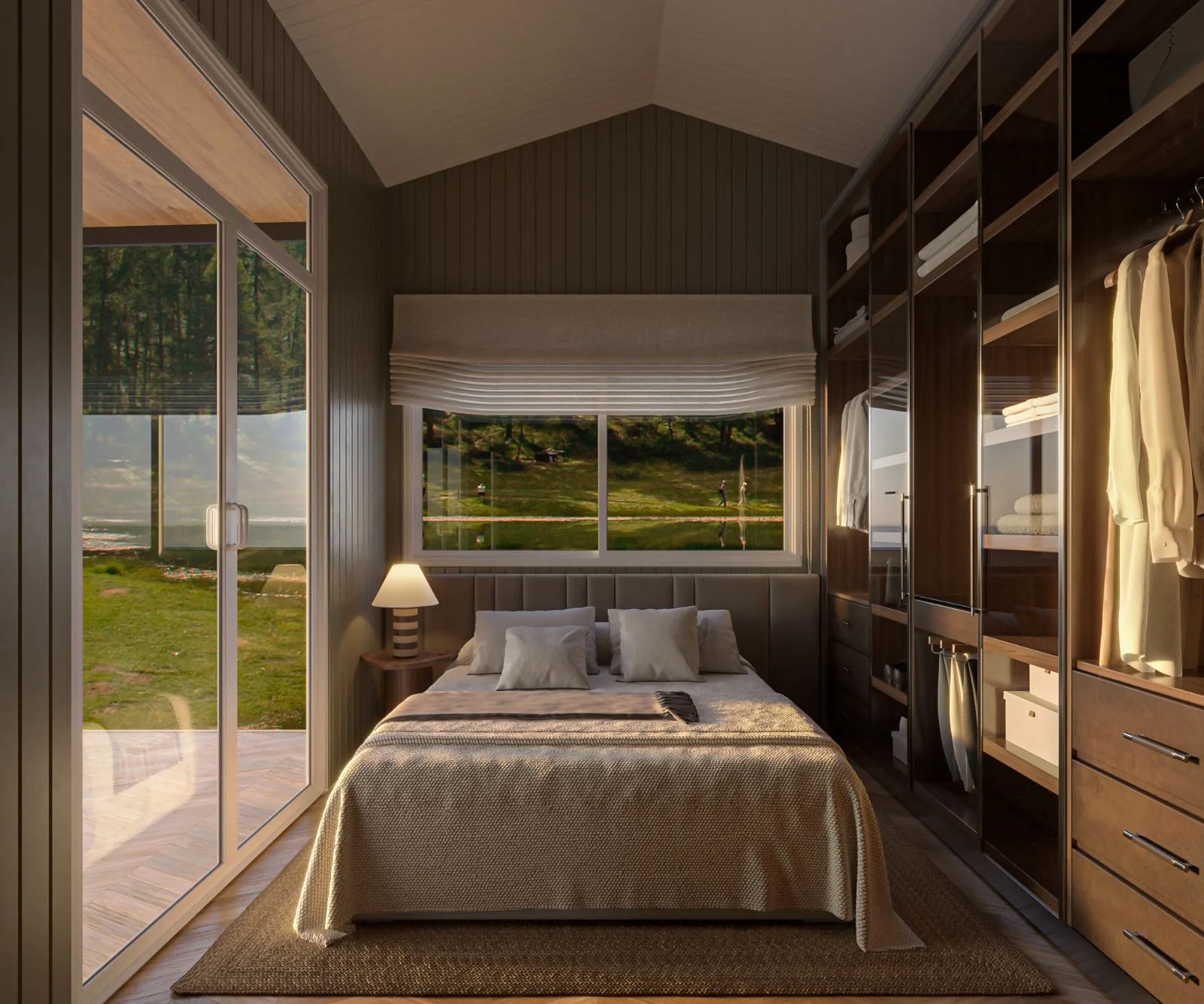 Ember ground-level bedroom with full-height wardrobe