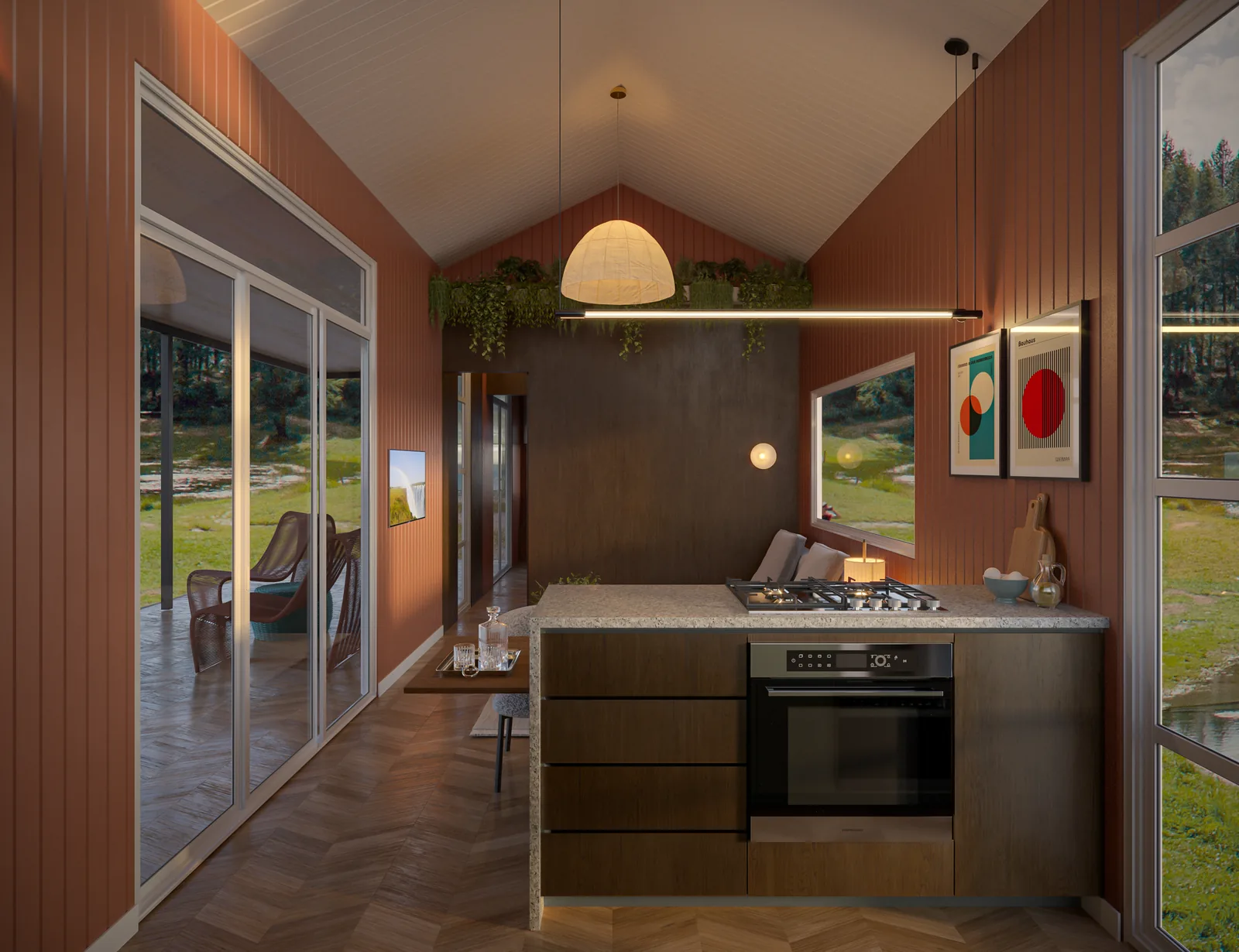 Ember island kitchen with the cooktop set into the island