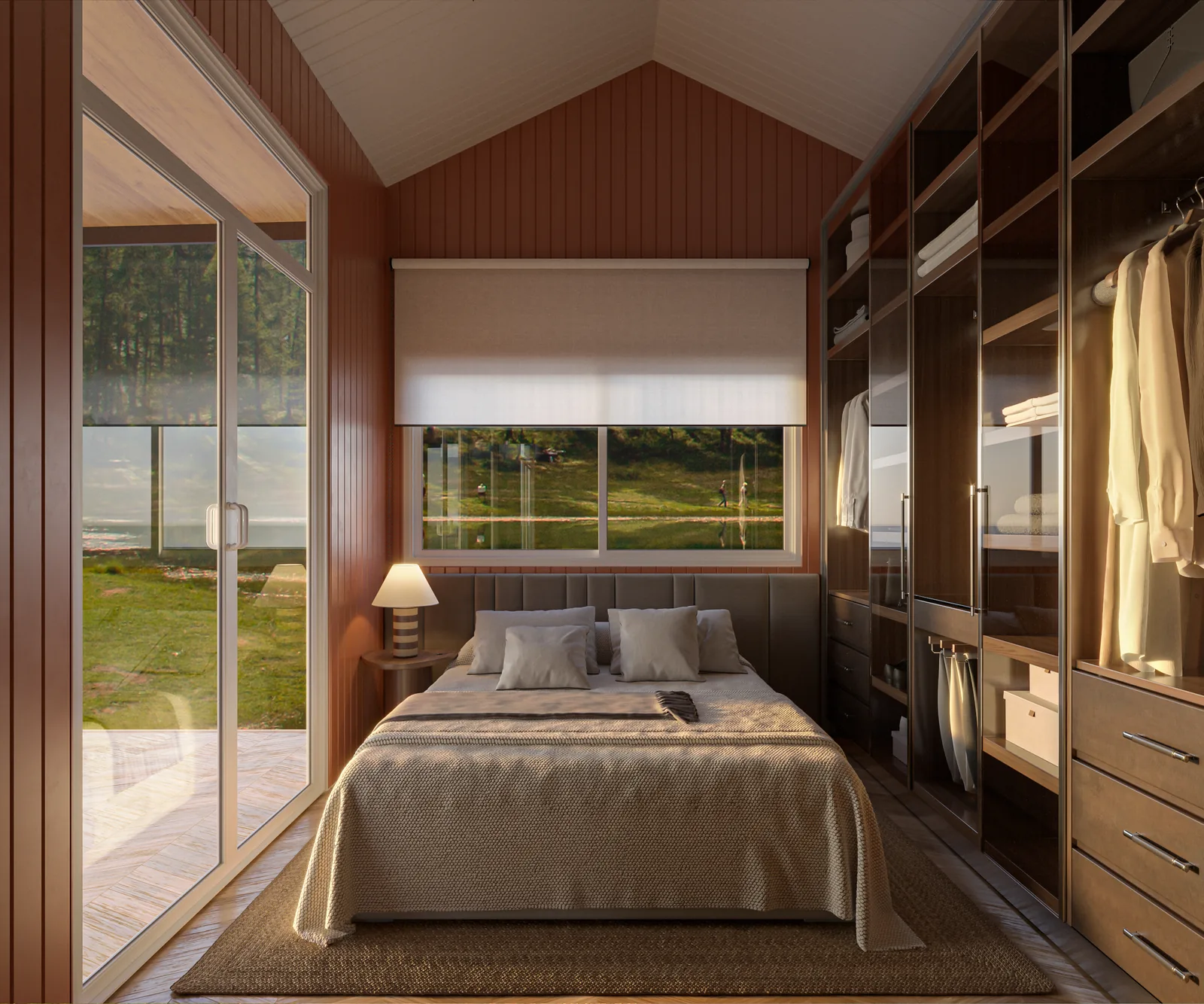 Ember ground-level bedroom with full-height wardrobe